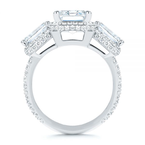 14k White Gold Custom Emerald Cut Three Stone Engagement Ring - Front View -  107263 - Thumbnail