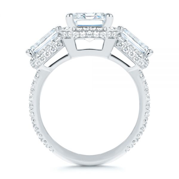 14k White Gold Custom Emerald Cut Three Stone Engagement Ring - Front View - 107263