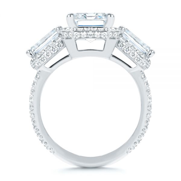 18k White Gold 18k White Gold Custom Emerald Cut Three Stone Engagement Ring - Front View -  107263 - Thumbnail