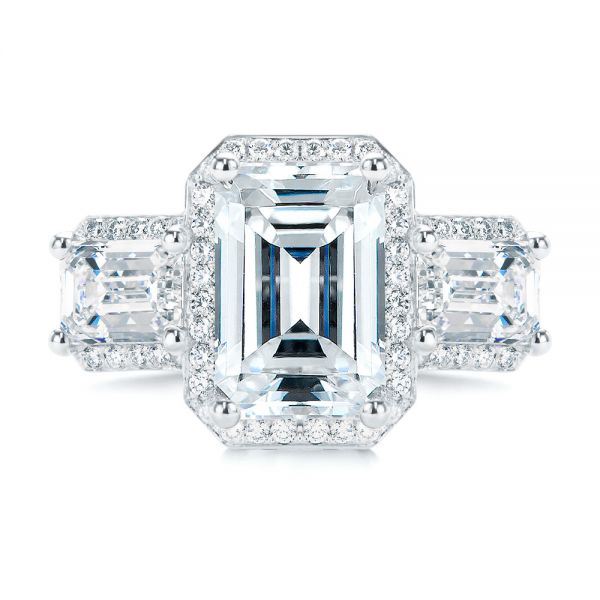 14k White Gold Custom Emerald Cut Three Stone Engagement Ring - Top View - 107263