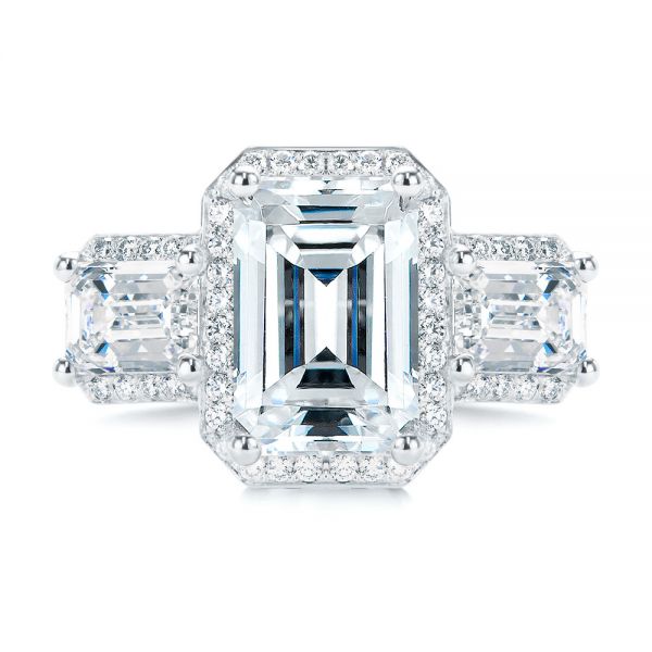  Platinum Platinum Custom Emerald Cut Three Stone Engagement Ring - Top View -  107263 - Thumbnail