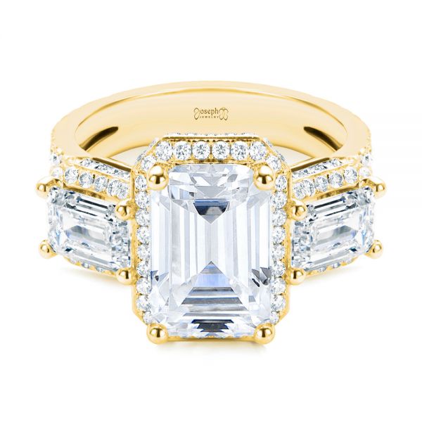 18k Yellow Gold 18k Yellow Gold Custom Emerald Cut Three Stone Engagement Ring - Flat View - 107263