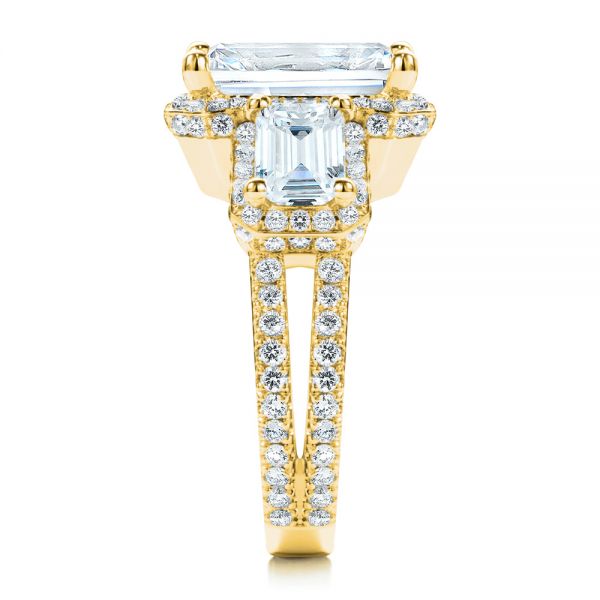 18k Yellow Gold 18k Yellow Gold Custom Emerald Cut Three Stone Engagement Ring - Side View -  107263 - Thumbnail