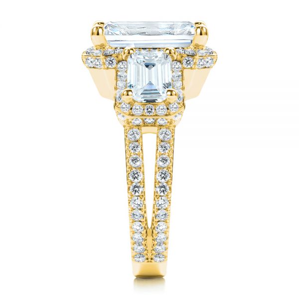 18k Yellow Gold 18k Yellow Gold Custom Emerald Cut Three Stone Engagement Ring - Side View - 107263