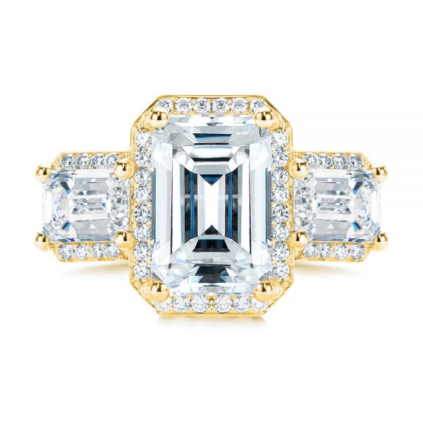18k Yellow Gold 18k Yellow Gold Custom Emerald Cut Three Stone Engagement Ring - Top View - 107263