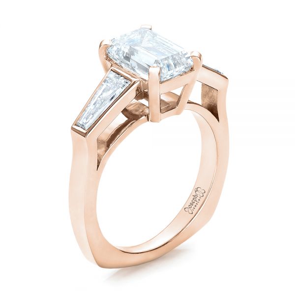 14k Rose Gold 14k Rose Gold Custom Emerald Cut And Baguette Diamond Engagement Ring - Three-Quarter View -  101284