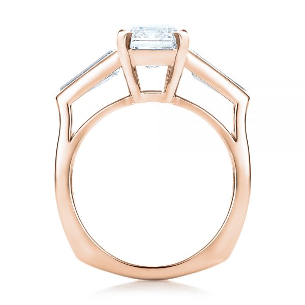 18k Rose Gold 18k Rose Gold Custom Emerald Cut And Baguette Diamond Engagement Ring - Front View -  101284