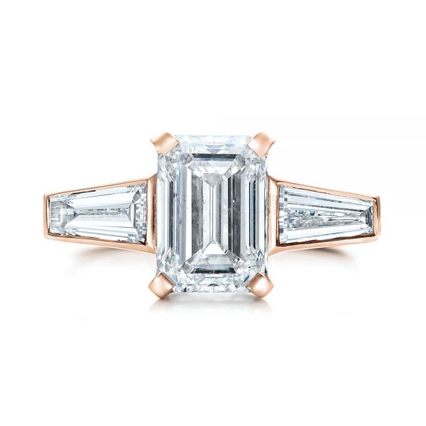 18k Rose Gold 18k Rose Gold Custom Emerald Cut And Baguette Diamond Engagement Ring - Top View -  101284