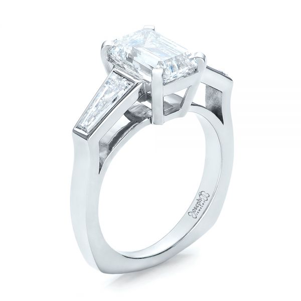 14k White Gold Custom Emerald Cut And Baguette Diamond Engagement Ring - Three-Quarter View -  101284
