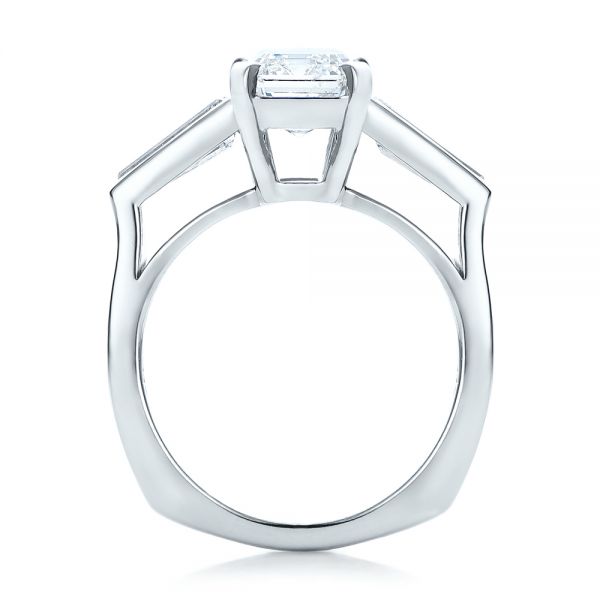 14k White Gold Custom Emerald Cut And Baguette Diamond Engagement Ring - Front View - 101284