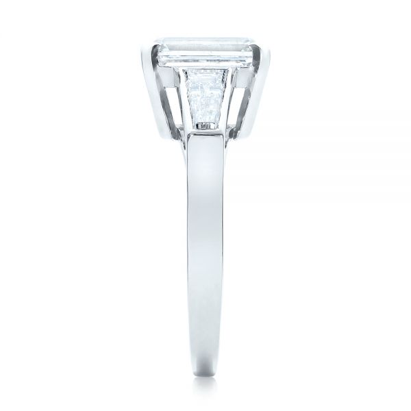 14k White Gold Custom Emerald Cut And Baguette Diamond Engagement Ring - Side View - 101284
