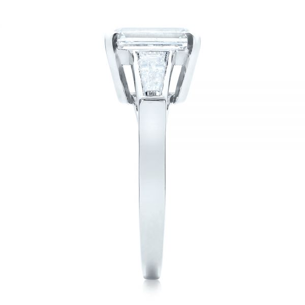 18k White Gold 18k White Gold Custom Emerald Cut And Baguette Diamond Engagement Ring - Side View -  101284