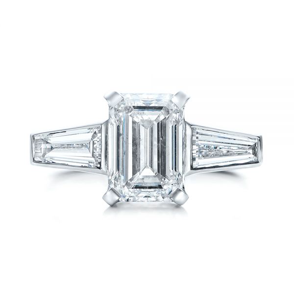 18k White Gold 18k White Gold Custom Emerald Cut And Baguette Diamond Engagement Ring - Top View -  101284