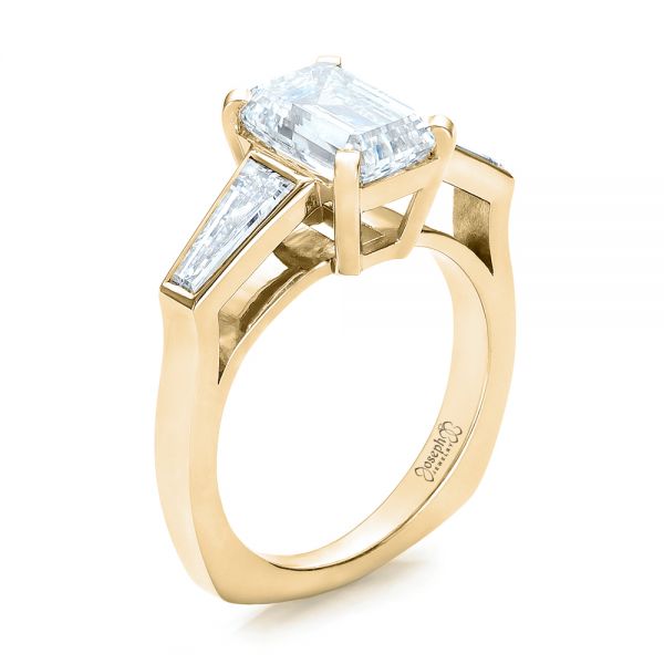 18k Yellow Gold 18k Yellow Gold Custom Emerald Cut And Baguette Diamond Engagement Ring - Three-Quarter View -  101284