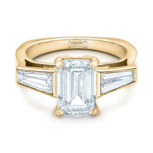 18k Yellow Gold 18k Yellow Gold Custom Emerald Cut And Baguette Diamond Engagement Ring - Flat View -  101284