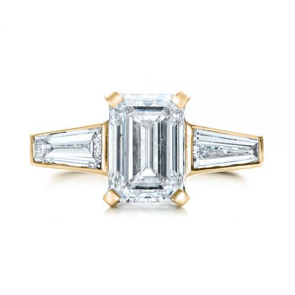 18k Yellow Gold 18k Yellow Gold Custom Emerald Cut And Baguette Diamond Engagement Ring - Top View -  101284