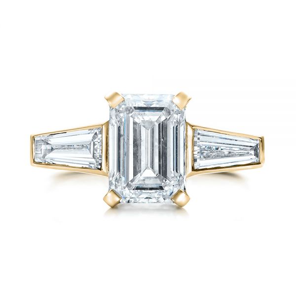 18k Yellow Gold 18k Yellow Gold Custom Emerald Cut And Baguette Diamond Engagement Ring - Top View - 101284