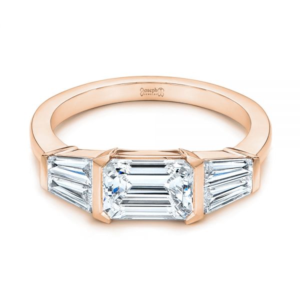 18k Rose Gold 18k Rose Gold Custom Emerald Cut And Tapered Baguette Diamond Engagement Ring - Flat View -  106143 - Thumbnail