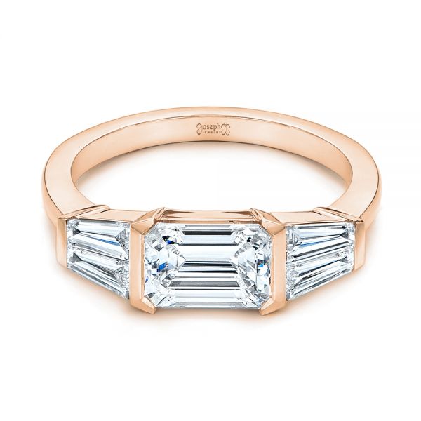 14k Rose Gold 14k Rose Gold Custom Emerald Cut And Tapered Baguette Diamond Engagement Ring - Flat View -  106143 - Thumbnail