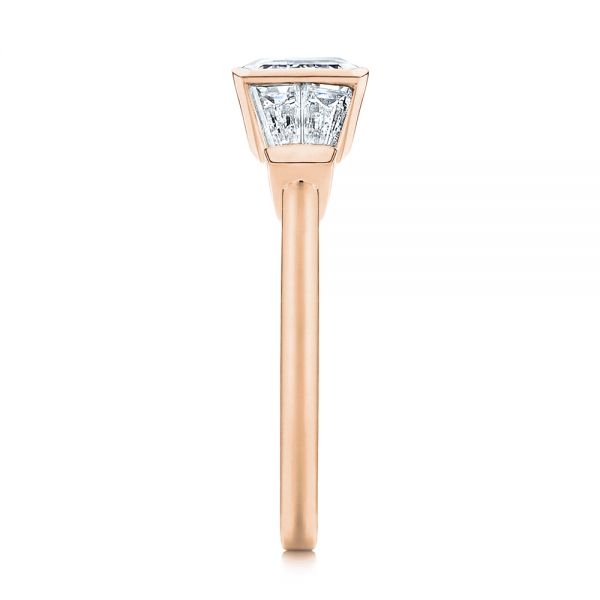 18k Rose Gold 18k Rose Gold Custom Emerald Cut And Tapered Baguette Diamond Engagement Ring - Side View -  106143