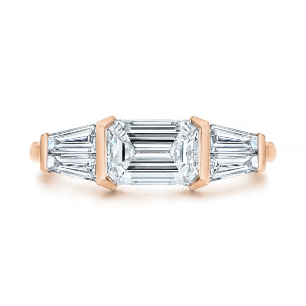 18k Rose Gold 18k Rose Gold Custom Emerald Cut And Tapered Baguette Diamond Engagement Ring - Top View -  106143 - Thumbnail