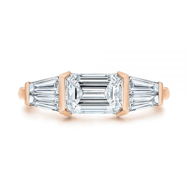 14k Rose Gold 14k Rose Gold Custom Emerald Cut And Tapered Baguette Diamond Engagement Ring - Top View -  106143 - Thumbnail