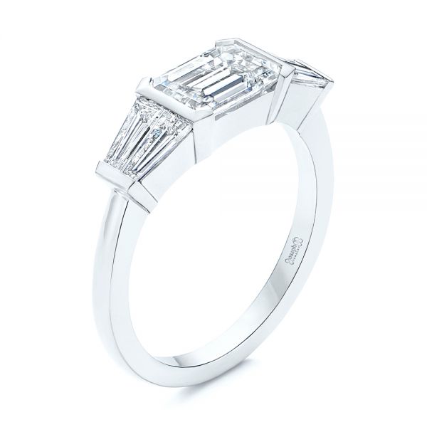  Platinum Platinum Custom Emerald Cut And Tapered Baguette Diamond Engagement Ring - Three-Quarter View -  106143