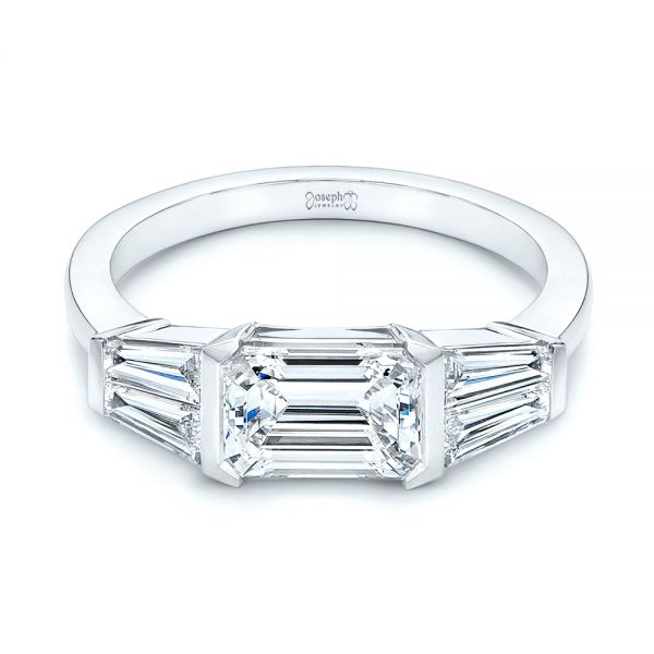 18k White Gold 18k White Gold Custom Emerald Cut And Tapered Baguette Diamond Engagement Ring - Flat View -  106143 - Thumbnail