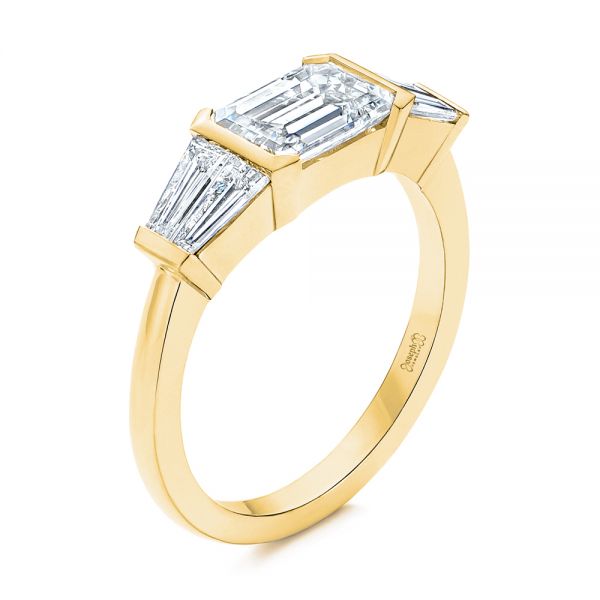 14k Yellow Gold 14k Yellow Gold Custom Emerald Cut And Tapered Baguette Diamond Engagement Ring - Three-Quarter View -  106143 - Thumbnail