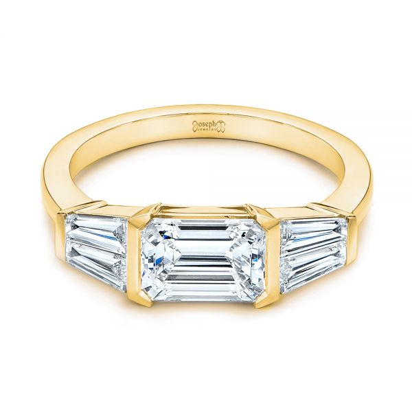 18k Yellow Gold 18k Yellow Gold Custom Emerald Cut And Tapered Baguette Diamond Engagement Ring - Flat View -  106143 - Thumbnail