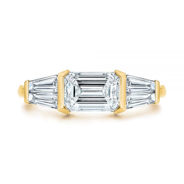 18k Yellow Gold 18k Yellow Gold Custom Emerald Cut And Tapered Baguette Diamond Engagement Ring - Top View -  106143 - Thumbnail