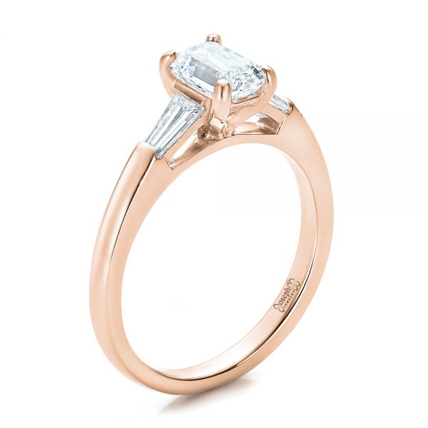 14k Rose Gold 14k Rose Gold Custom Emerald And Baguette Diamond Engagement Ring - Three-Quarter View -  100690