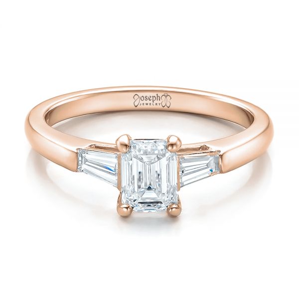 14k Rose Gold 14k Rose Gold Custom Emerald And Baguette Diamond Engagement Ring - Flat View -  100690