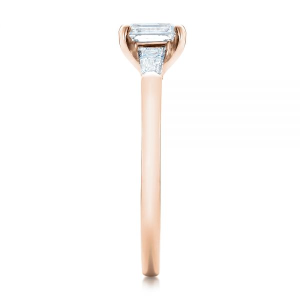18k Rose Gold 18k Rose Gold Custom Emerald And Baguette Diamond Engagement Ring - Side View -  100690