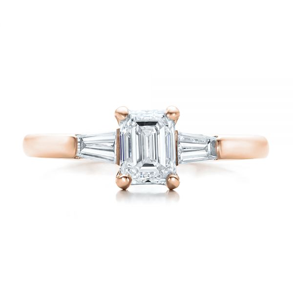 18k Rose Gold 18k Rose Gold Custom Emerald And Baguette Diamond Engagement Ring - Top View -  100690