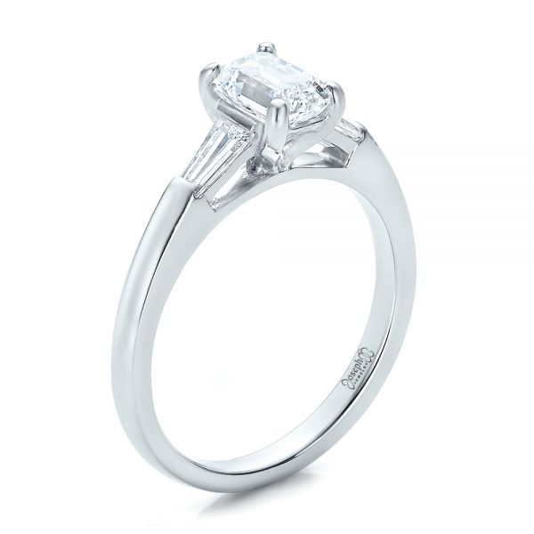  Platinum Custom Emerald And Baguette Diamond Engagement Ring - Three-Quarter View -  100690