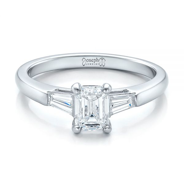  Platinum Custom Emerald And Baguette Diamond Engagement Ring - Flat View -  100690