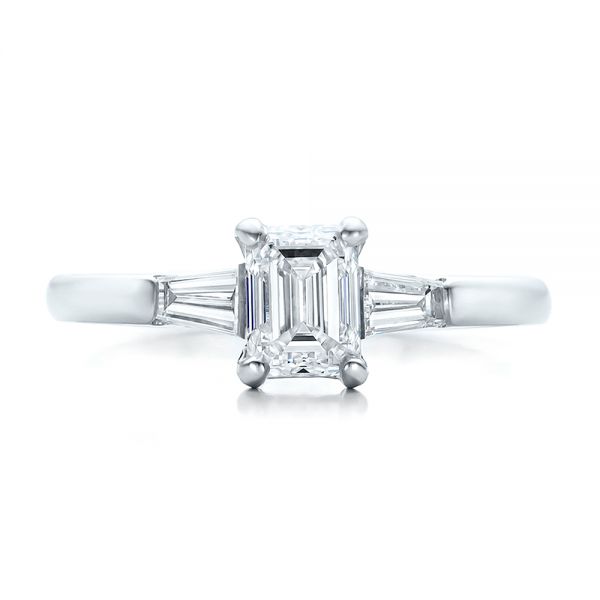  Platinum Custom Emerald And Baguette Diamond Engagement Ring - Top View -  100690
