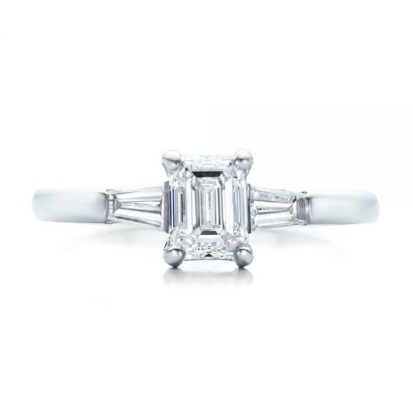 14k White Gold 14k White Gold Custom Emerald And Baguette Diamond Engagement Ring - Top View -  100690