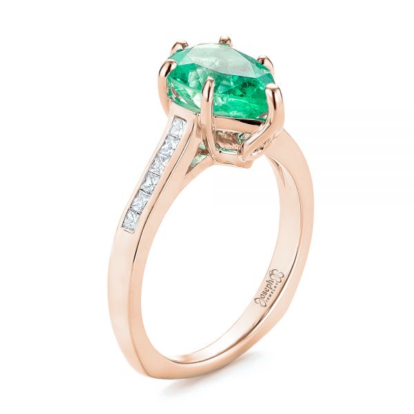 14k Rose Gold 14k Rose Gold Custom Emerald And Diamond Engagement Ring - Three-Quarter View -  103631