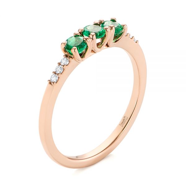 14k Rose Gold 14k Rose Gold Custom Emerald And Diamond Engagement Ring - Three-Quarter View -  104032