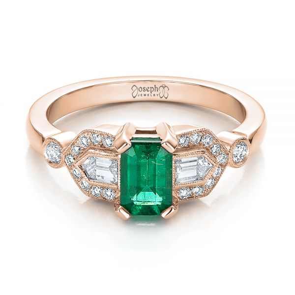 14k Rose Gold 14k Rose Gold Custom Emerald And Diamond Engagement Ring - Flat View -  100286