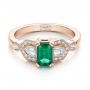 18k Rose Gold 18k Rose Gold Custom Emerald And Diamond Engagement Ring - Flat View -  100286 - Thumbnail