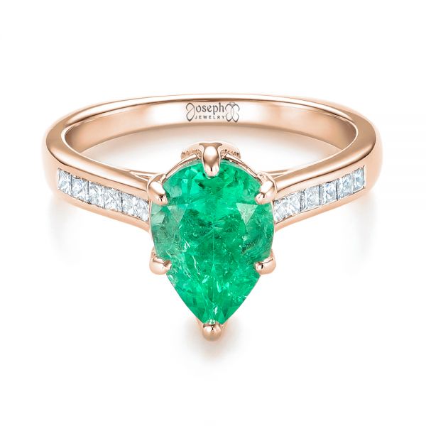 14k Rose Gold 14k Rose Gold Custom Emerald And Diamond Engagement Ring - Flat View -  103631