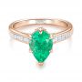 14k Rose Gold 14k Rose Gold Custom Emerald And Diamond Engagement Ring - Flat View -  103631 - Thumbnail