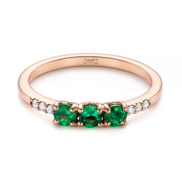18k Rose Gold Custom Emerald And Diamond Engagement Ring - Flat View -  104032