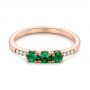 18k Rose Gold Custom Emerald And Diamond Engagement Ring - Flat View -  104032 - Thumbnail