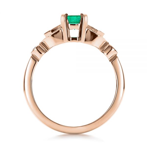 18k Rose Gold 18k Rose Gold Custom Emerald And Diamond Engagement Ring - Front View -  100286