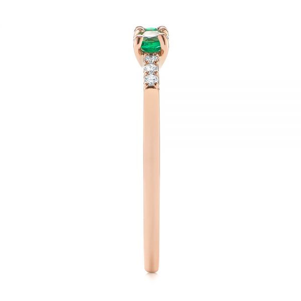18k Rose Gold Custom Emerald And Diamond Engagement Ring - Side View -  104032