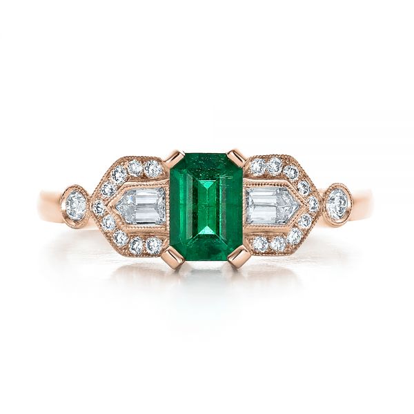 18k Rose Gold 18k Rose Gold Custom Emerald And Diamond Engagement Ring - Top View -  100286